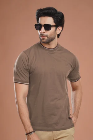 Brown Half Sleeves Men’s Round Neck T-Shirt